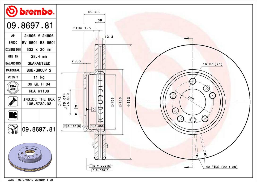 BMW Brembo Disc Brake Rotor - Front (332mm) 34116794304